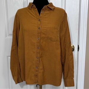 Anthropologie Building Corduroy Button Down Shirt Harvest Gold Brown Size 10